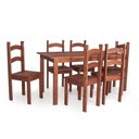 Ver imagem 1 de Conjunto Mesa de Jantar 140x70 Rústica com 6 Cadeiras em Madeira Maciça Chocolate - Mb Móveis