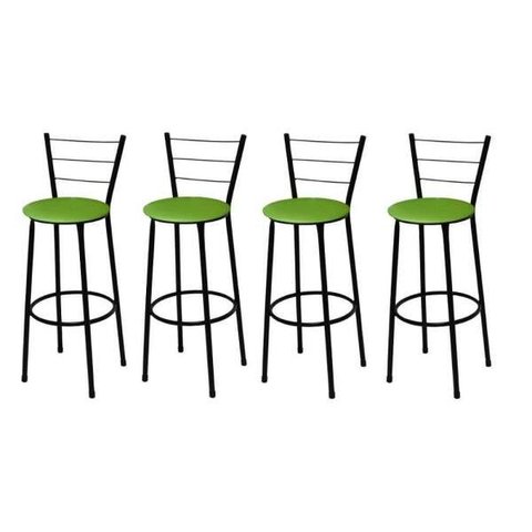 Kit 4 Banquetas Média Preta com Assento Verde Fortmix
