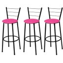 Ver imagem 1 de Kit 3 Banquetas Média Preta com Assento Rosa Fortmix
