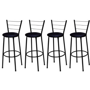 Kit 4 Banquetas Média Preta com Assento Preto Fortmix