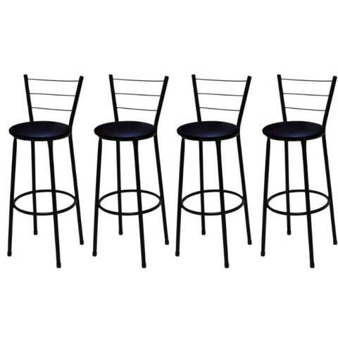 Kit 4 Banquetas Média Preta com Assento Preto Fortmix