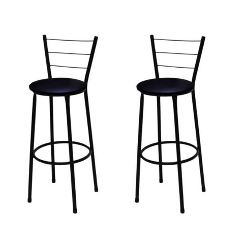 Kit 2 Banquetas Média Preta com Assento Preto Fortmix