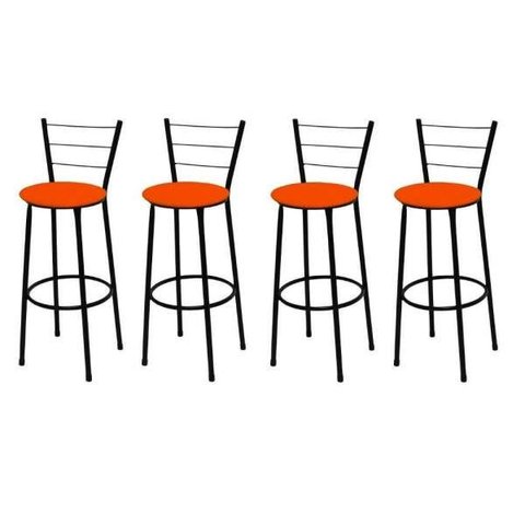 Kit 4 Banquetas Média Preta com Assento Laranja Fortmix