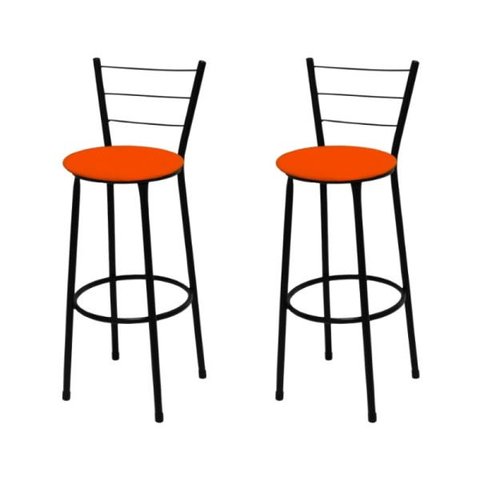 Kit 2 Banquetas Média Preta com Assento Laranja Fortmix