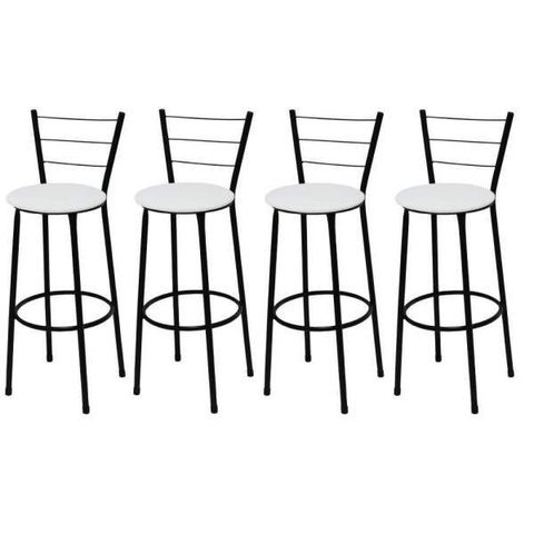 Kit 4 Banquetas Média Preta com Assento Branco Fortmix
