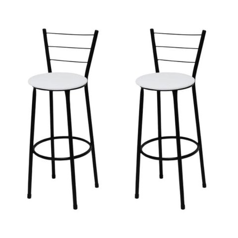 Kit 2 Banquetas Média Preta com Assento Branco Fortmix