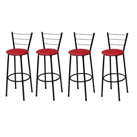 Kit 4 Banquetas Média Preta com Assento Vermelho Fortmix