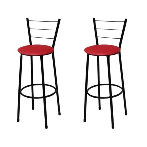 Kit 2 Banquetas Média Preta com Assento Vermelho Fortmix