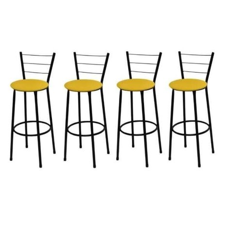 Kit 4 Banquetas Média Preta com Assento Amarelo Fortmix