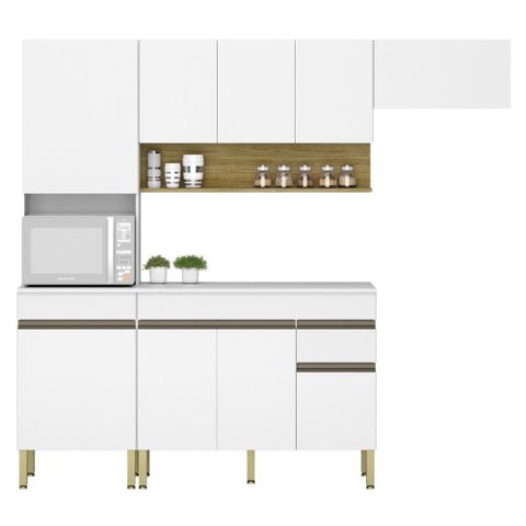Armário de Cozinha Completa 120 com Balcão com Tampo 9 Portas Line - Freijó/supremo