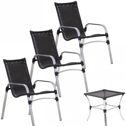 3 Cadeiras e Mesa de Centro Alumínio para Área Trama Original