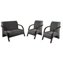 Ver imagem 1 de Kit 3 Poltronas Decorativa Venus Braço Madeira Confortável Sala Suede Grafite