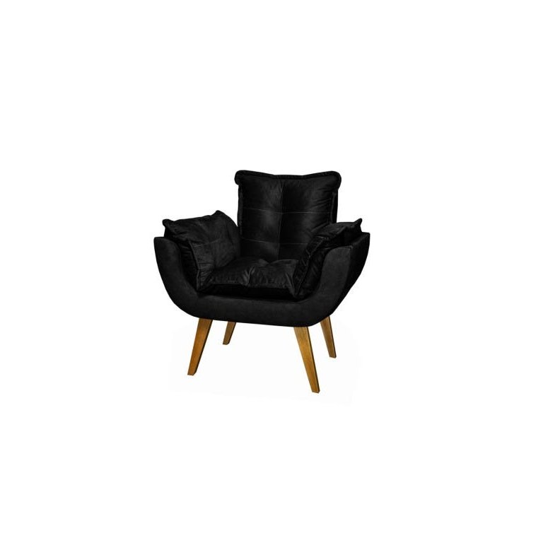 Poltrona Decorativa Opala Preta Assento de Pillow
