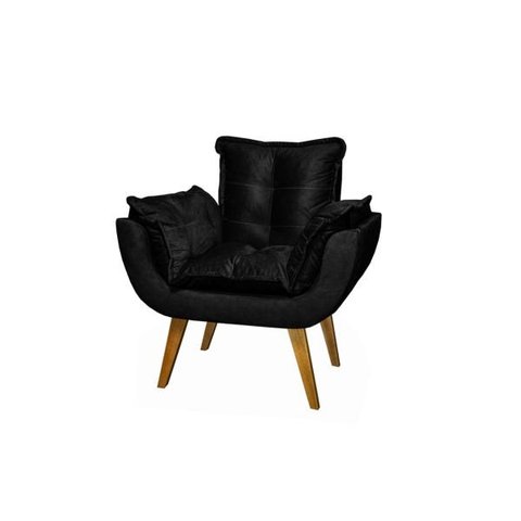 Poltrona Decorativa Opala Preta Assento de Pillow