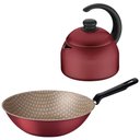 Ver imagem 1 de Jogo Chaleira e Frigideira Wok 28cm Tramontina Antiaderente Starflon Max Alumínio Vermelho