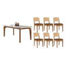 Ver imagem 1 de Sala Jantar Mesa Londrina Tampo C/ Vidro Curvo 180cm+6 Cadeiras Havana Naturale/off White - Suede