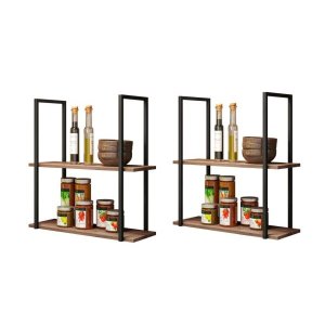 Conjunto 2 Prateleiras Decorativas Multifuncional Estilo Industrial Loft D09 Demolição/Preto -
