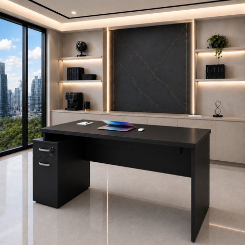 Mesa de Escritório Diretor 165x70cm Executiva com Armário e Gaveta com Fechadura