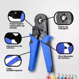 Kit Alicate Crimpar Descascador 1200 Terminais Ilhós Tubular - 10