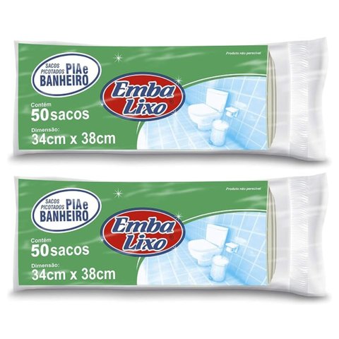 Kit 2 Pacotes Sacos de Lixo Branco para Banheiro e Pia Resistente Reforçado 34cm x 38cm 50 Unidades 