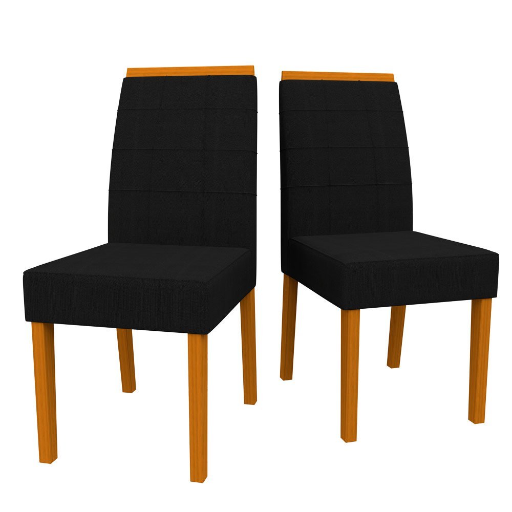 Conjunto Com 2 Cadeiras Para Sala de Jantar Estofadas Isis Madeira Maciça Ypê Suede Preto VL07 New C