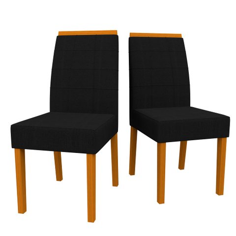 Conjunto Com 2 Cadeiras Para Sala de Jantar Estofadas Isis Madeira Maciça Ypê Suede Preto VL07 New C