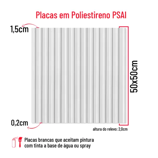 Kit 2 Placas Painel Revestimento Ripado Ripa Decorativo Impacto Impermeavel Casa 50cmx50cm 3d Pvc - 2