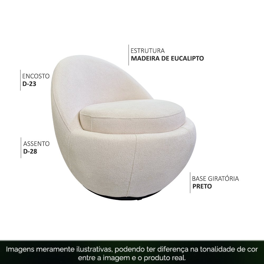 Poltrona Orgânica Kaira Base Giratória Bouclê Off White - Casaepoltrona - 4