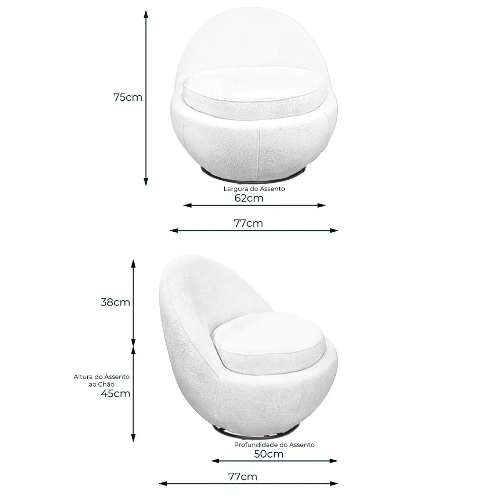 Poltrona Orgânica Kaira Base Giratória Bouclê Off White - Casaepoltrona - 3