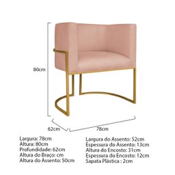 Kit Divã Luna 160cm Lado Esquerdo e 02 Poltronas Base de Ferro Dourado Suede Doce Sonho Móveis Rosê - 4