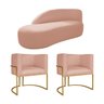 Kit Divã Luna 160cm Lado Esquerdo e 02 Poltronas Base de Ferro Dourado Suede Doce Sonho Móveis Rosê - 1
