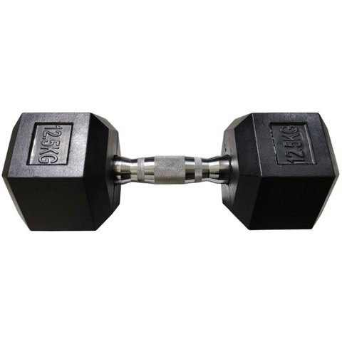 Halter Peso 12,5kg Sextavado Dumpbell Emborrachado Cromado Academia Musculaçao Biceps Triceps Treino