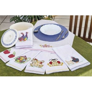 Kit Semaninha com 7 Guardanapos de Prato em Bordado Aplicado