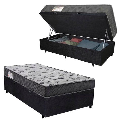 Cama Box Baú Solteiro Suede + Colchão de Espuma D33 - Sereneprime - 88cm Preto