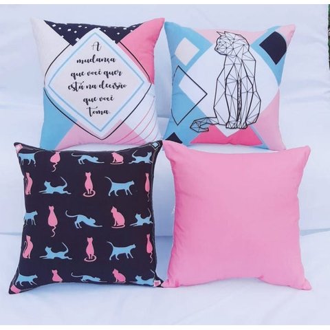 Kit 4 Capas de Almofada Digital 40cm X 40cm Gato