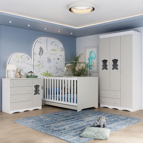 Quarto de Bebê Completo com Berço Americano 3 em 1 Doçura Multimóveis Mp4654 Branco/off White