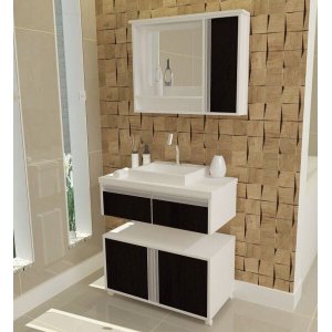 Gabinete Para Banheiro 3 Peças Oxford - Balcão Com Rodas + Bancada Cuba + Espelheira Com Led