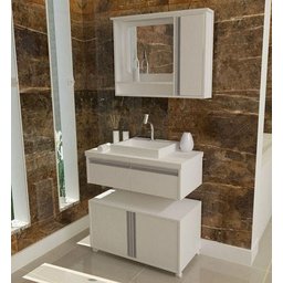 Gabinete Para Banheiro 3 Peças Oxford - Balcão Com Rodas + Bancada Cuba + Espelheira Com Led - 1