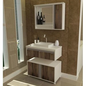 Gabinete Para Banheiro 3 Peças Oxford - Balcão Com Rodas + Bancada Cuba + Espelheira Com Led