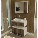 Ver imagem 1 de Gabinete Para Banheiro 3 Peças Oxford - Balcão Com Rodas + Bancada Cuba + Espelheira Com Led