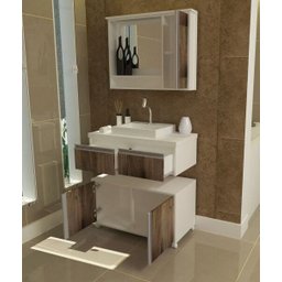 Gabinete Para Banheiro 3 Peças Oxford - Balcão Com Rodas + Bancada Cuba + Espelheira Com Led - 2
