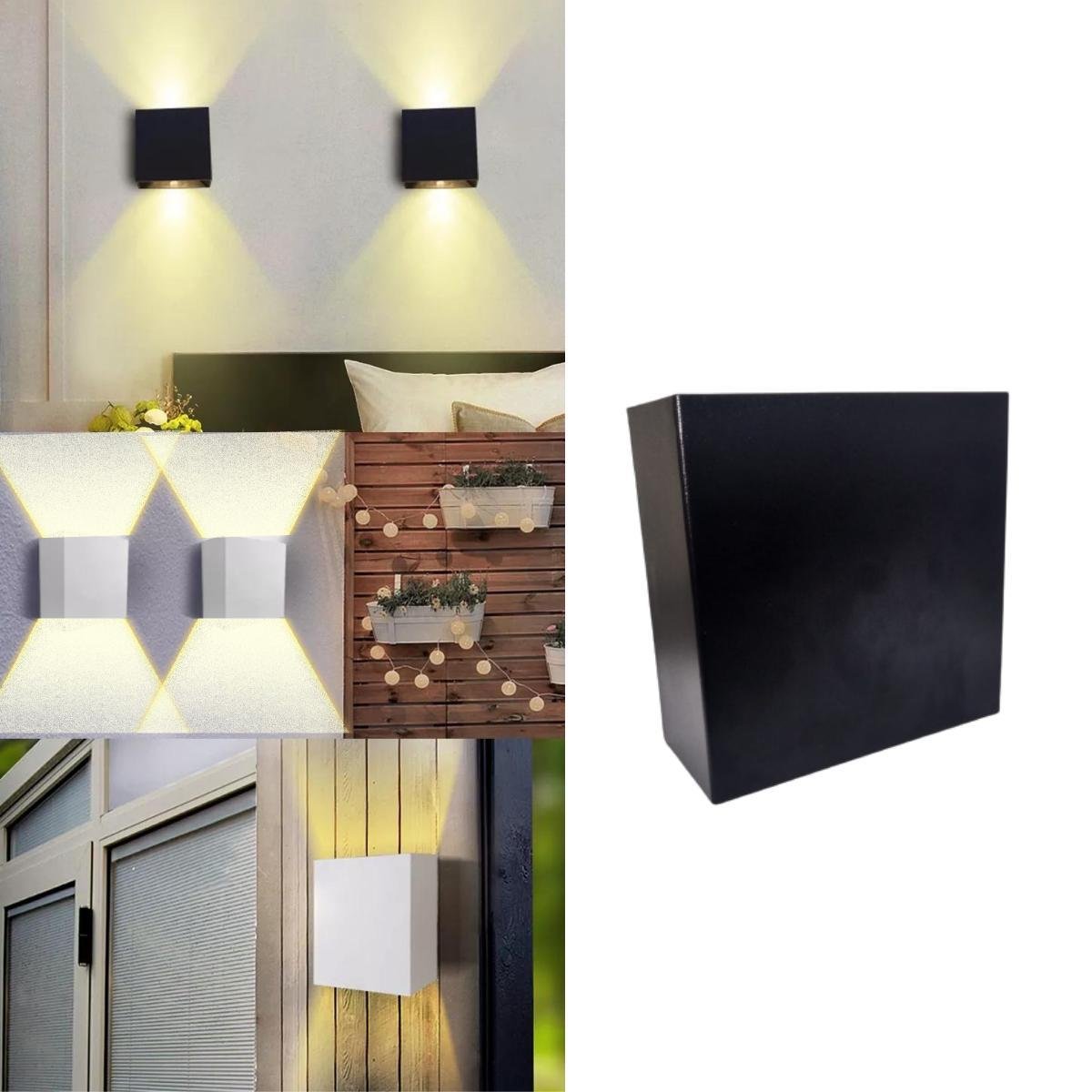 2 Luminárias Balizador Arandela Slim Smd Led De 6W Branco Quente Sobrepor Quadrada Com Facho De