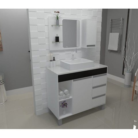 Gabinete / Armário Banheiro Fit Supreme 97 cm - Preto