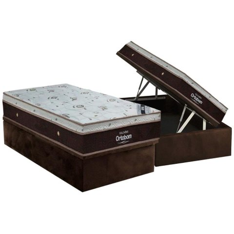 Cama Box Baú Solteiro: Colchão Molas Ortobom SuperPocket Sleep King + Base CRC Suede Brown(88x188)