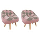 Ver imagem 1 de Kit 02 Poltrona Paloma Escritório Sala Pé Palito Suede Rosa Bebê e Suede Cappuccino - Dominic Decor