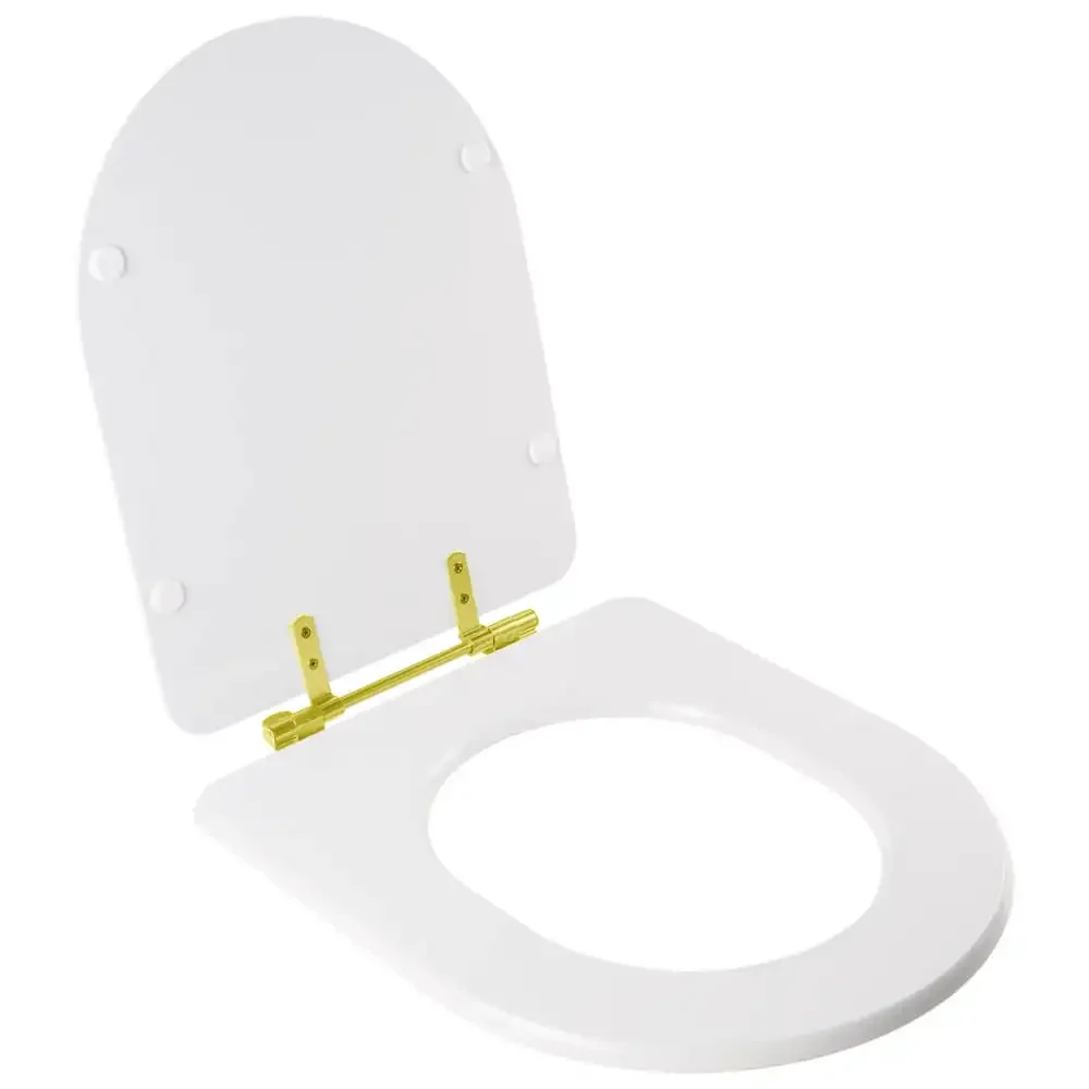Assento Sanitário Poliéster Duomo Plus Branco para vaso Deca Com Ferragem Dourada - 2
