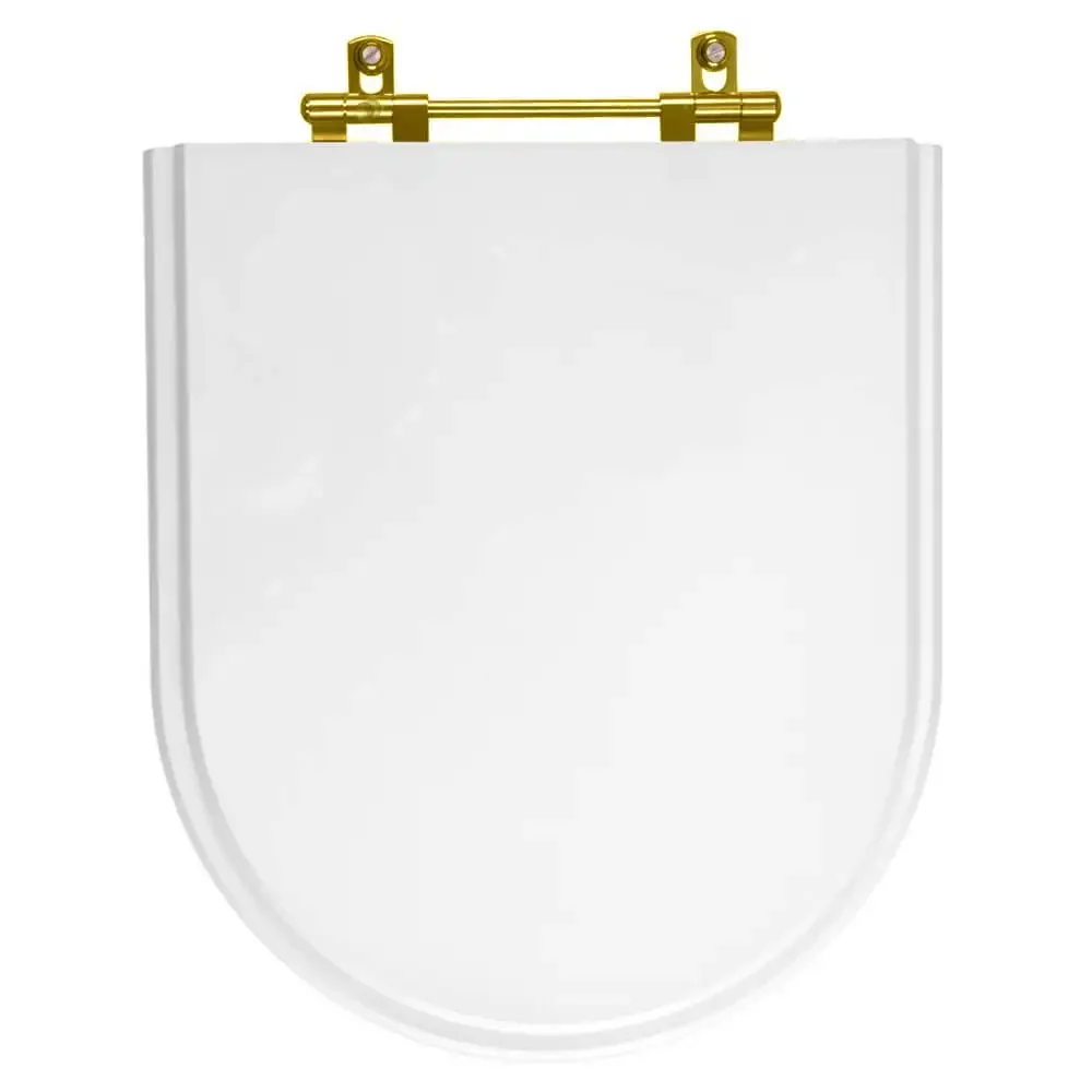 Assento Sanitário Poliéster Duomo Plus Branco para vaso Deca Com Ferragem Dourada - 1