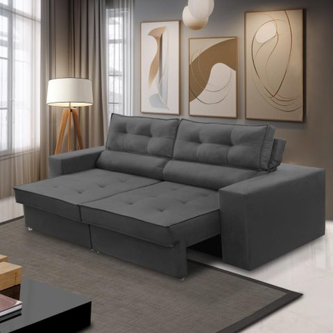 Sofá Retrátil e Reclinável 2 Lugares 1,70m com Molas Milena Suede Cinza Rover & Beato