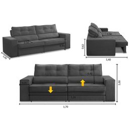 Sofá Retrátil e Reclinável 2 Lugares 1,70m com Molas Milena Suede Cinza Rover & Beato - 2