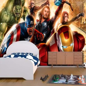 Papel De Parede Adesivo Vingadores Marvel Amarelado